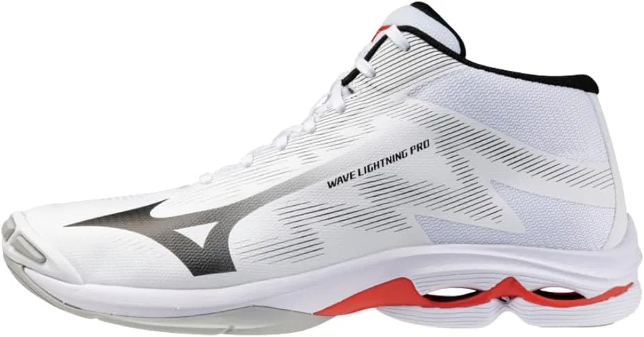 Волейбольные кроссовки Mizuno Wave Lightning PRO Mid, средней высоты, белые, черные, красные, с легкой амортизацией и промежуточной подошвой PoWnCe