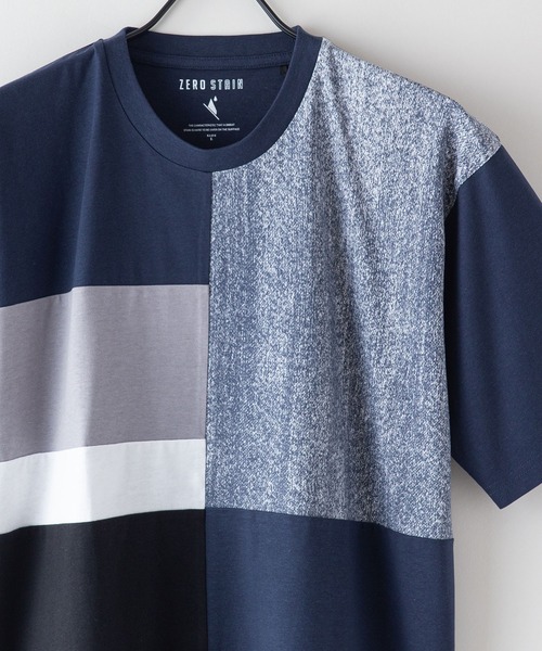 

Футболка ZEROSTAIN, скрывающая пятна от пота, водоотталкивающая, с принтами и контрастными элементами JEANS MATE, темно-синий