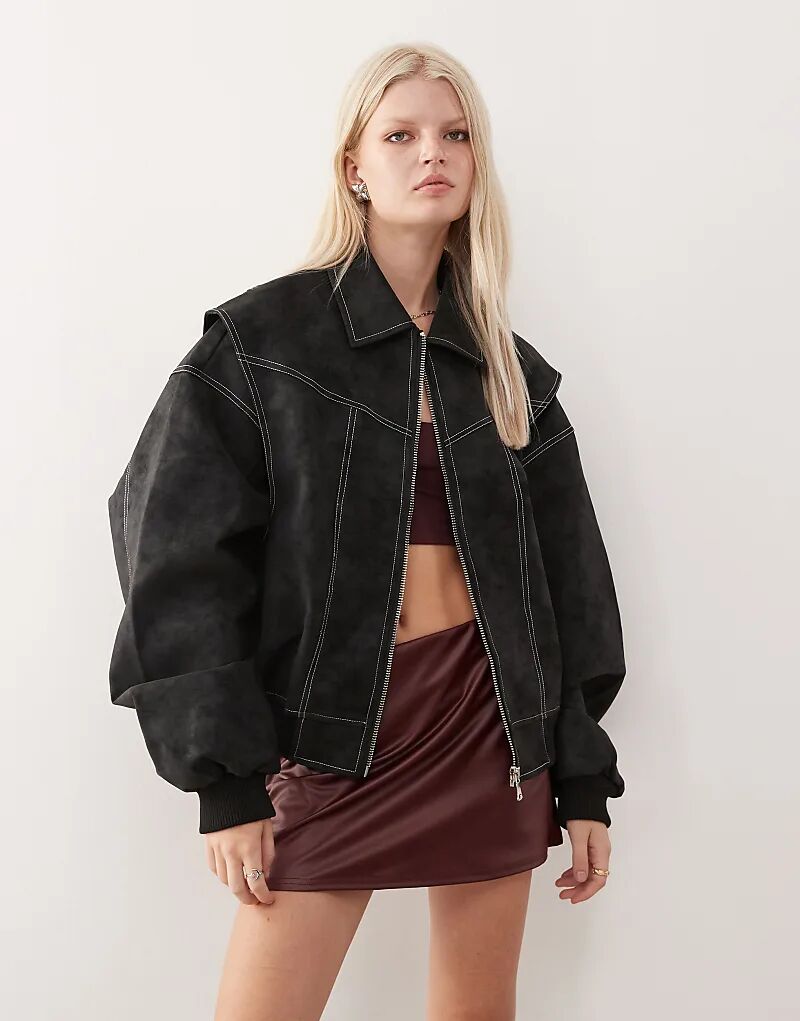 

Куртка-бомбер Lioness Vista из искусственной кожи с контрастной строчкой, черного цвета