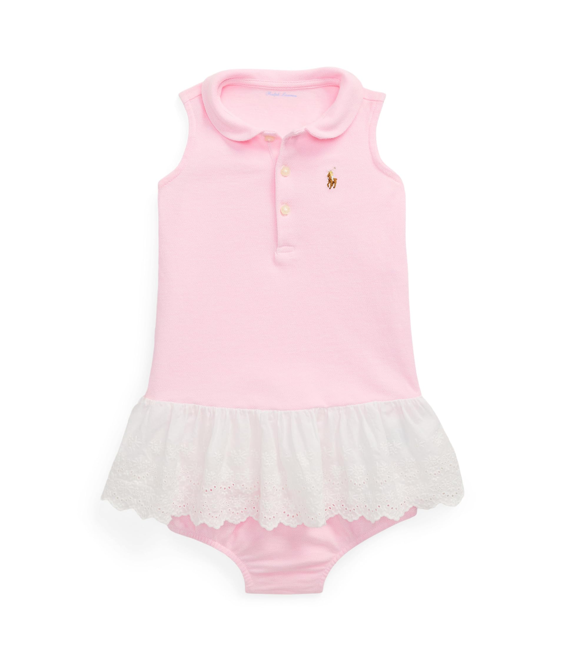 

Платье Polo Ralph Lauren Kids Eyelet-Skirt Knit Oxford Dress & Bloomer, цвет Carmel Pink Multi