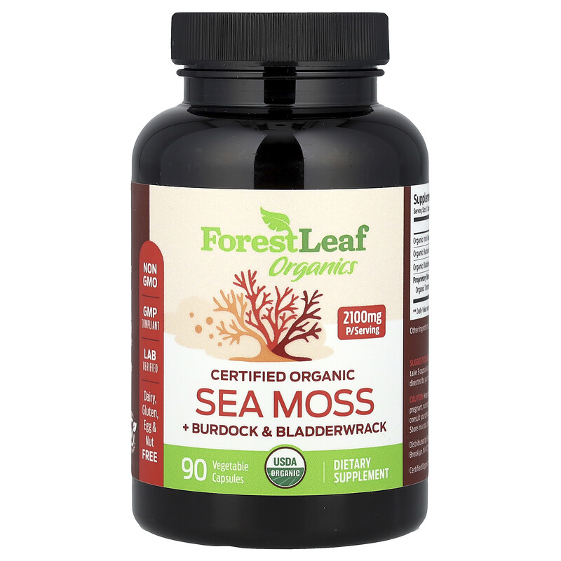 

Forest Leaf, Сертифицированный органический морской мох, лопух и лопух, 90 растительных капсул