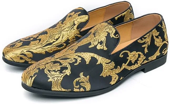 Лоферы мужские с вышивкой, Baroque Style, Black Gold ZCZ