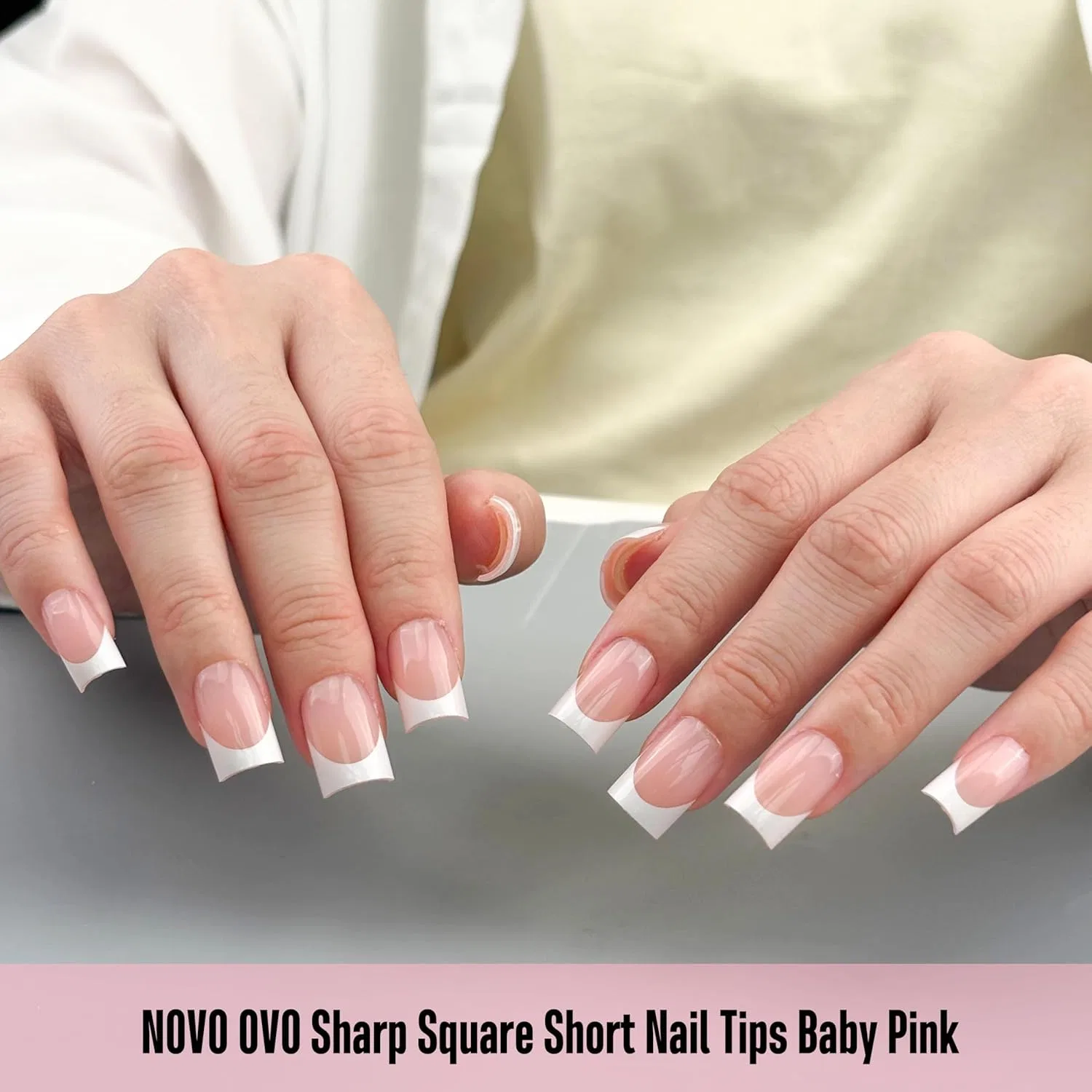 Накладные ногти «Short Sharp Square White French Tip» от NOVO OVO (240 шт.) Novo Ovo, Short Sharp Square Nail Tips White French Tip Baby Pink_Eu — фото 3