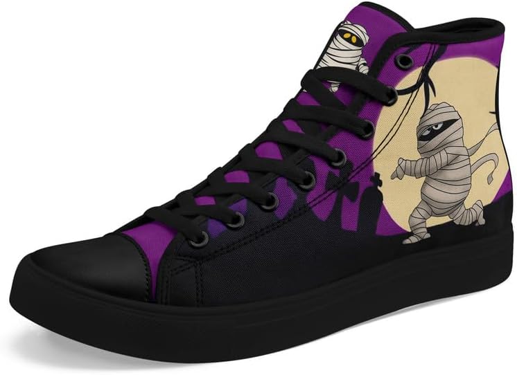 

Высокие кеды AWSOLE Halloween с рисунком тыквы из канвы для мужчин и женщин, модная праздничная обувь унисекс с плоской подошвой, привидение, череп, стильная обувь, черный/фиолетовый/бежевый