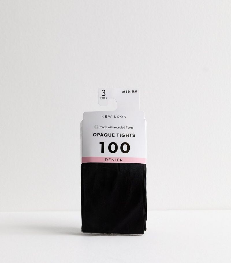 

Комплект из 3 черных непрозрачных колготок плотностью 100 ден New Look, черный