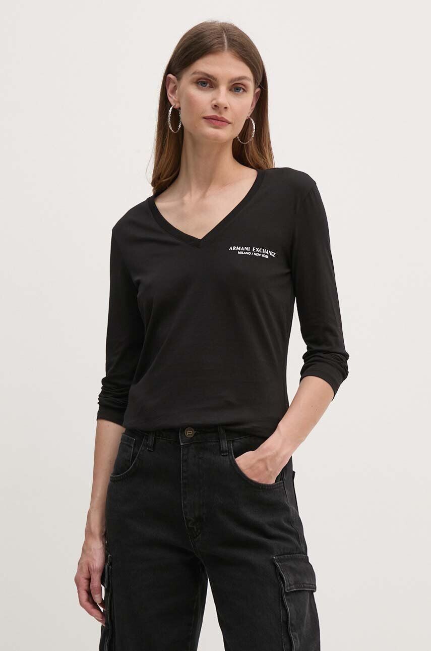 

Хлопковый топ с длинными рукавами Armani Exchange, черный