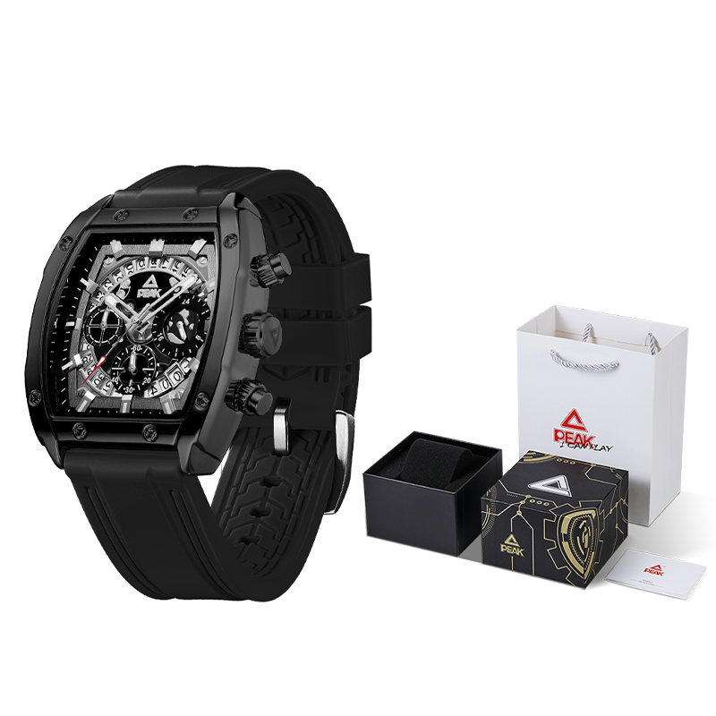 

PEAK Часы Pioneer Collection Quartz Movement Silicone Strap Watch Men's Watch Black Dial, Phantom Night Black