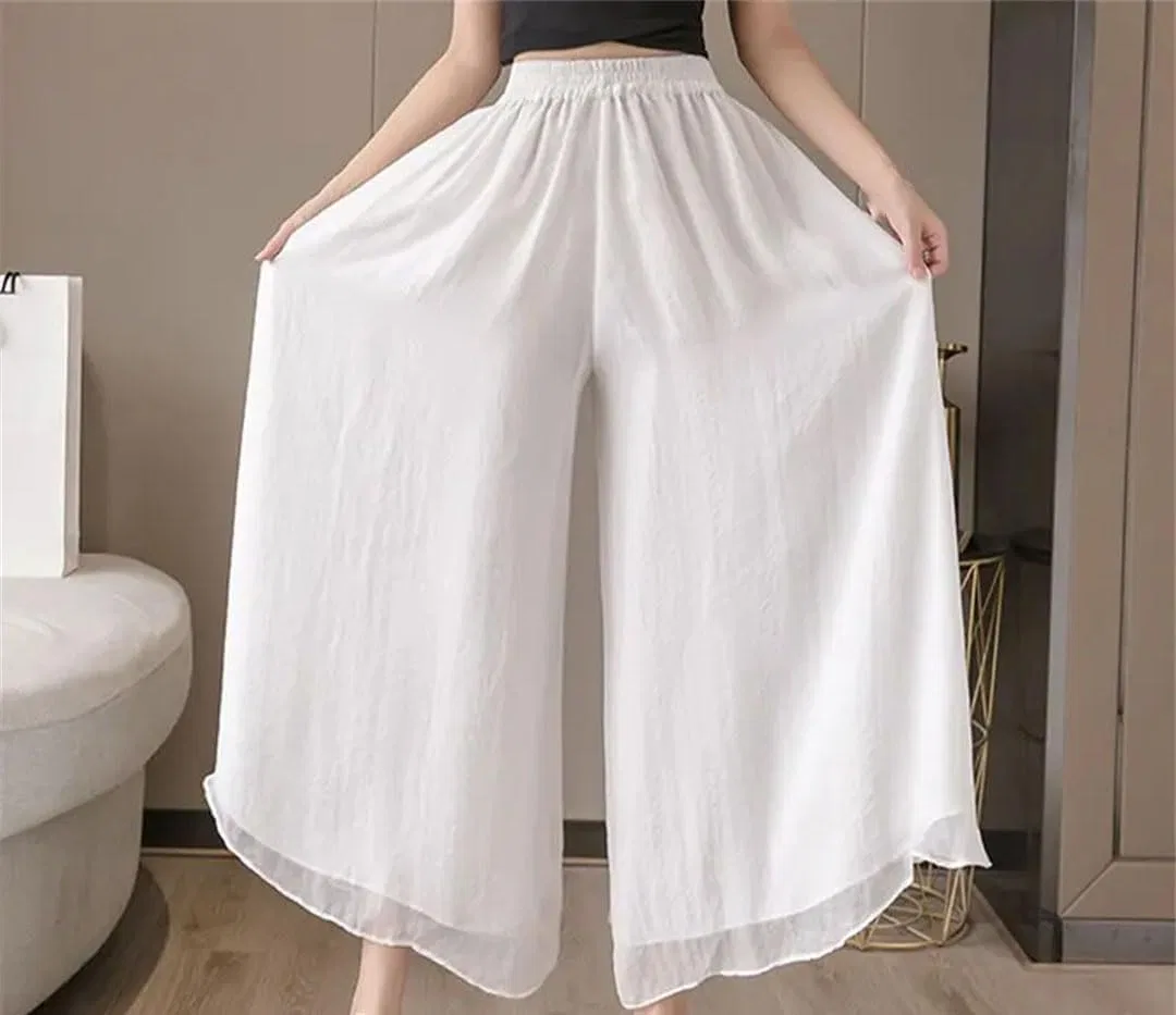 Женские прямые свободные широкие брюки-кюлоты летние plus size с высокой посадкой повседневные однотонные Generic, черный — фото 3