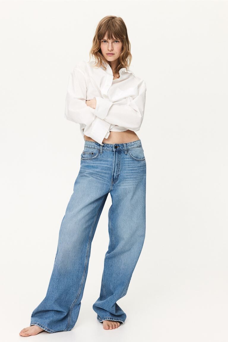 

Широкие ультравысокие джинсы H&M, синий