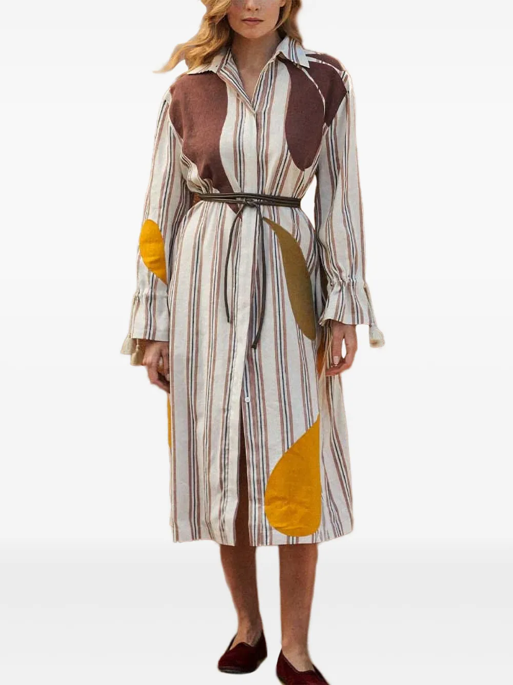 

Платье миди с отделкой в полоску Paula, белый