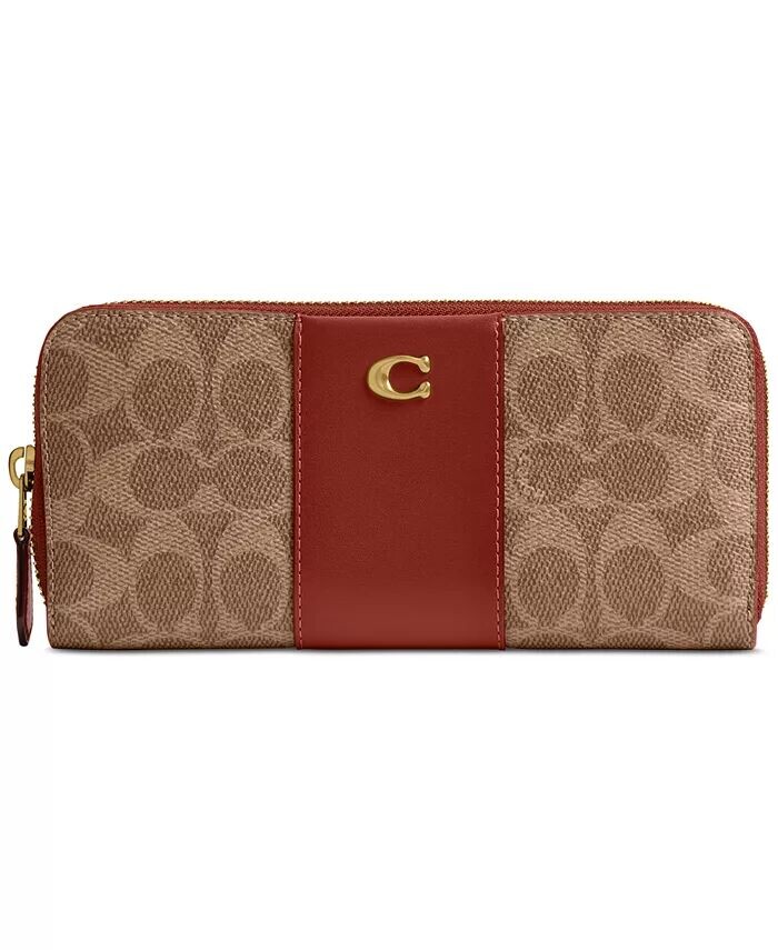 

Тонкий холщовый кошелек Essential Signature на молнии-гармошке Coach, бежевый
