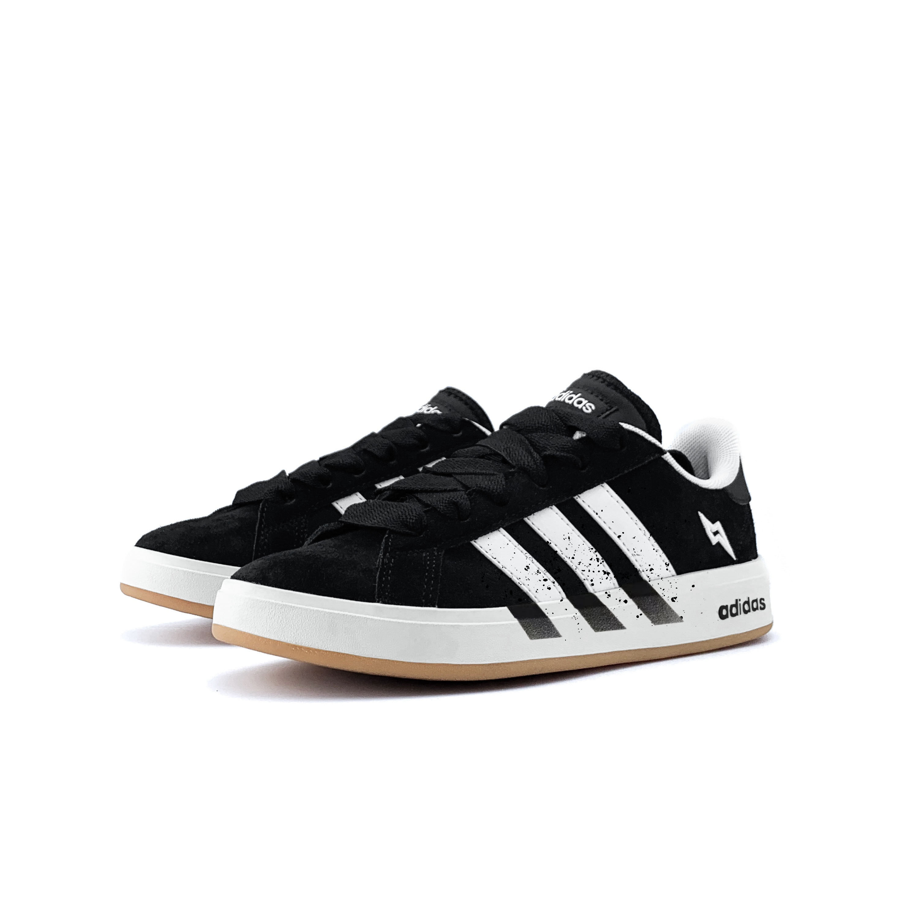 Adidas Кроссовки для скейтбординга Grand Court Base 00s Ink Shadow Flash, износостойкие, низкие, унисекс, черный с белыми элементами — фото 4