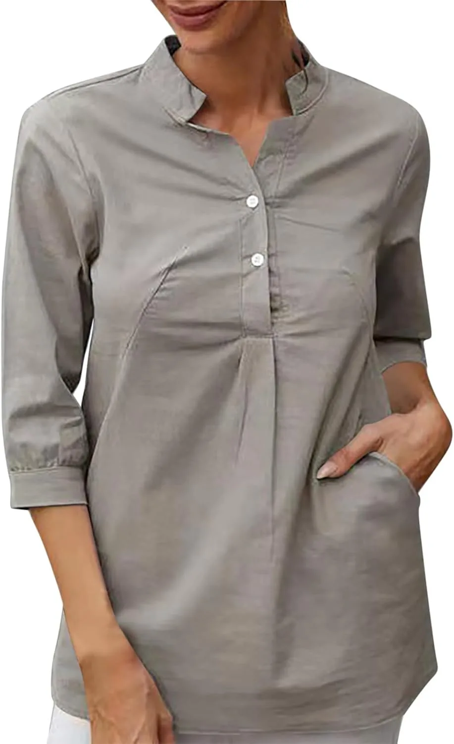 

Женская блуза с отложным воротником и рукавом 3/4 AKTCVVJ