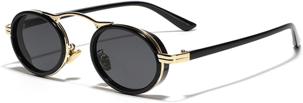 

Солнцезащитные очки в стиле ретро-панк для женщин, овальные, с градиентным переходом цвета, защита от ультрафиолета UV400; для мужчин, полуметаллические KTUCN, Golden Black Gray