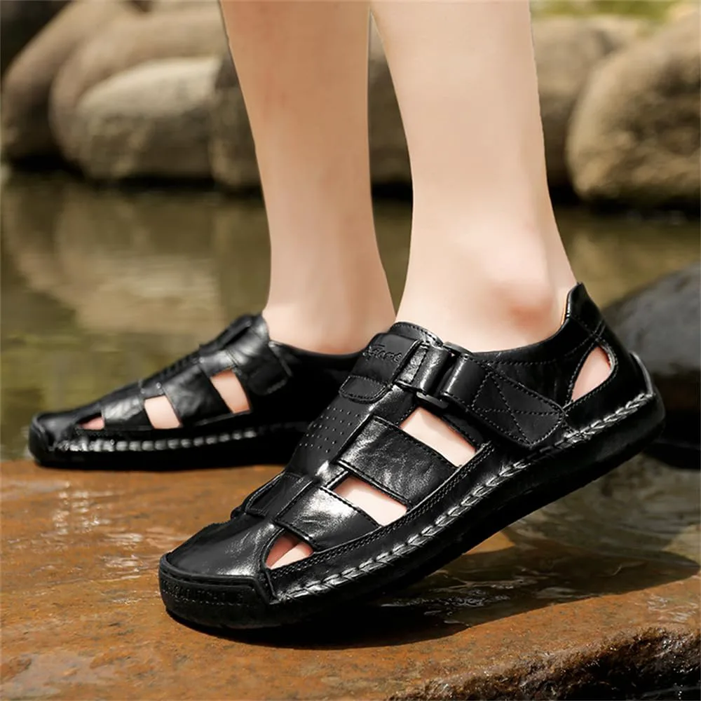 

Ручные мужские кожаные сандалии для улицы и походов, водонепроницаемые спортивные сандалии, сандалии-рыбацкие, пляжная обувь Abborora, черный