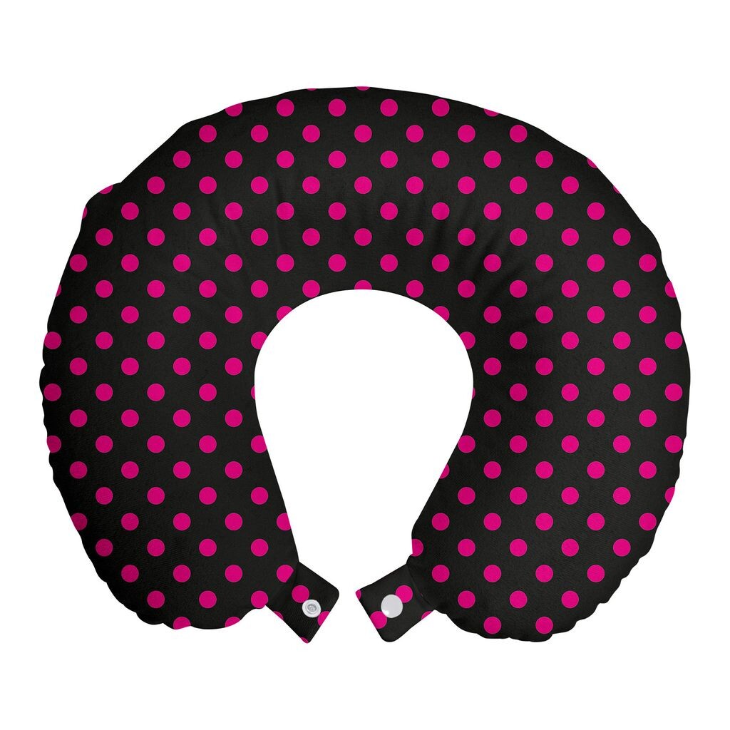 

ABAKUHAUS Ярко-розовая дорожная подушка Подушка для шеи, Old Fashion Polka Dots, Пенопластовые дорожные принадлежности для самолета и автомобиля, 30x30 см, Розовый Черный