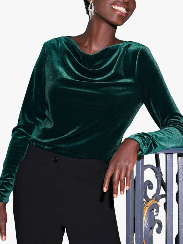 

Вельветовый топ с драпированным воротом Pure Collection, Forest Green