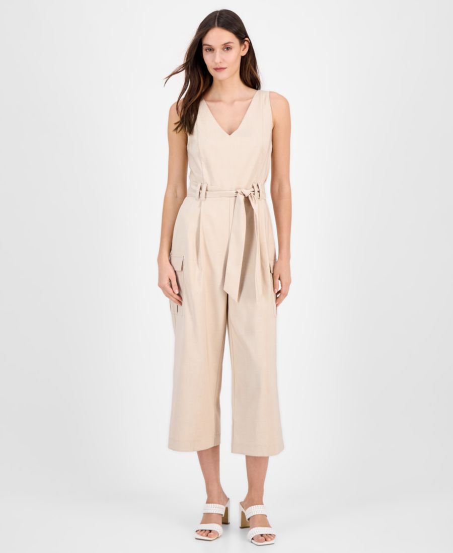 

Женский укороченный комбинезон-карго с поясом на завязках Tahari ASL, Sand