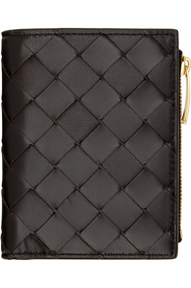 

Bottega Veneta Маленький складной кошелек коричневого цвета в технике интреччато