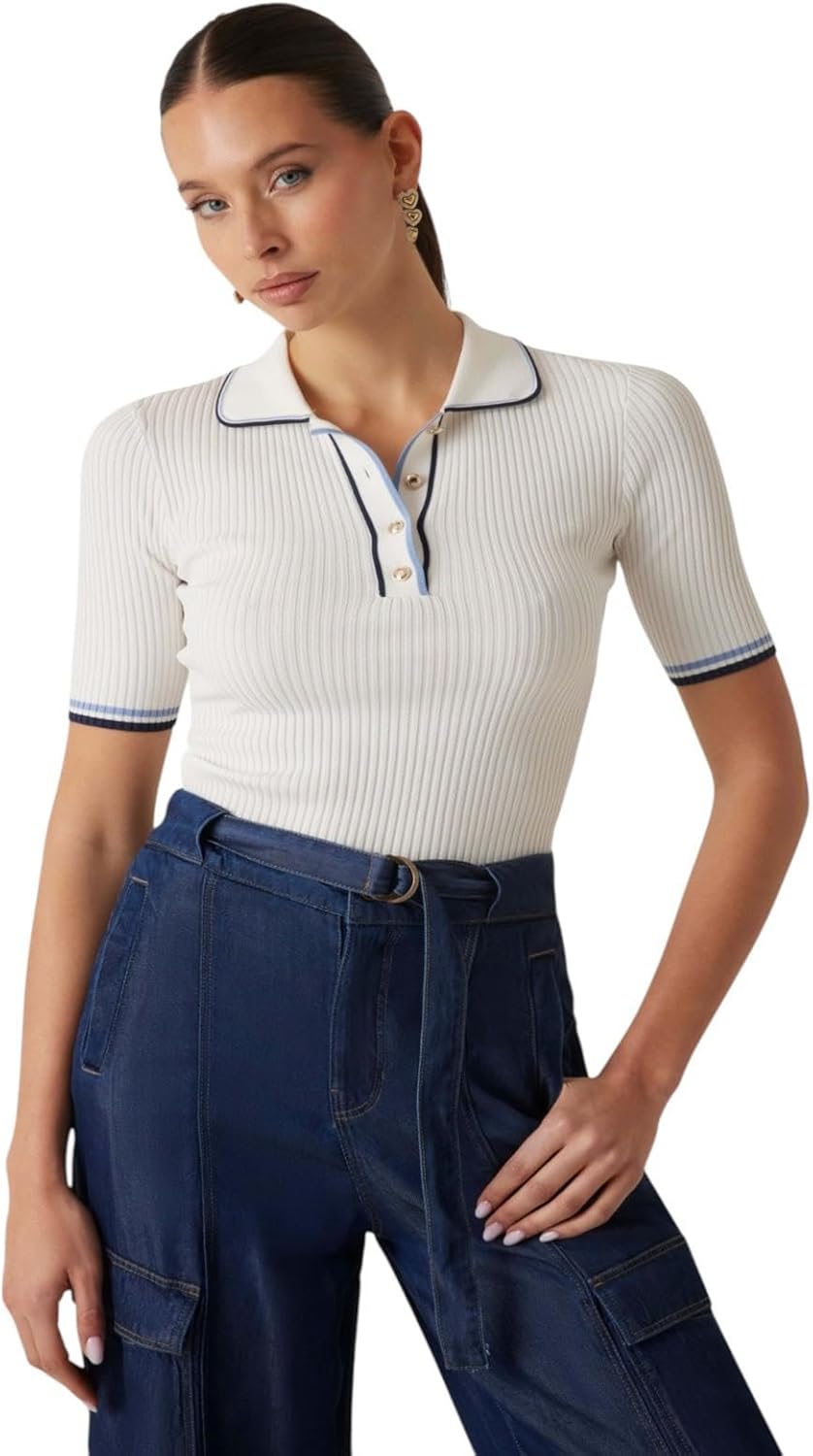 

Женский короткий рукав Thalia поло свитер GUESS, Cream White