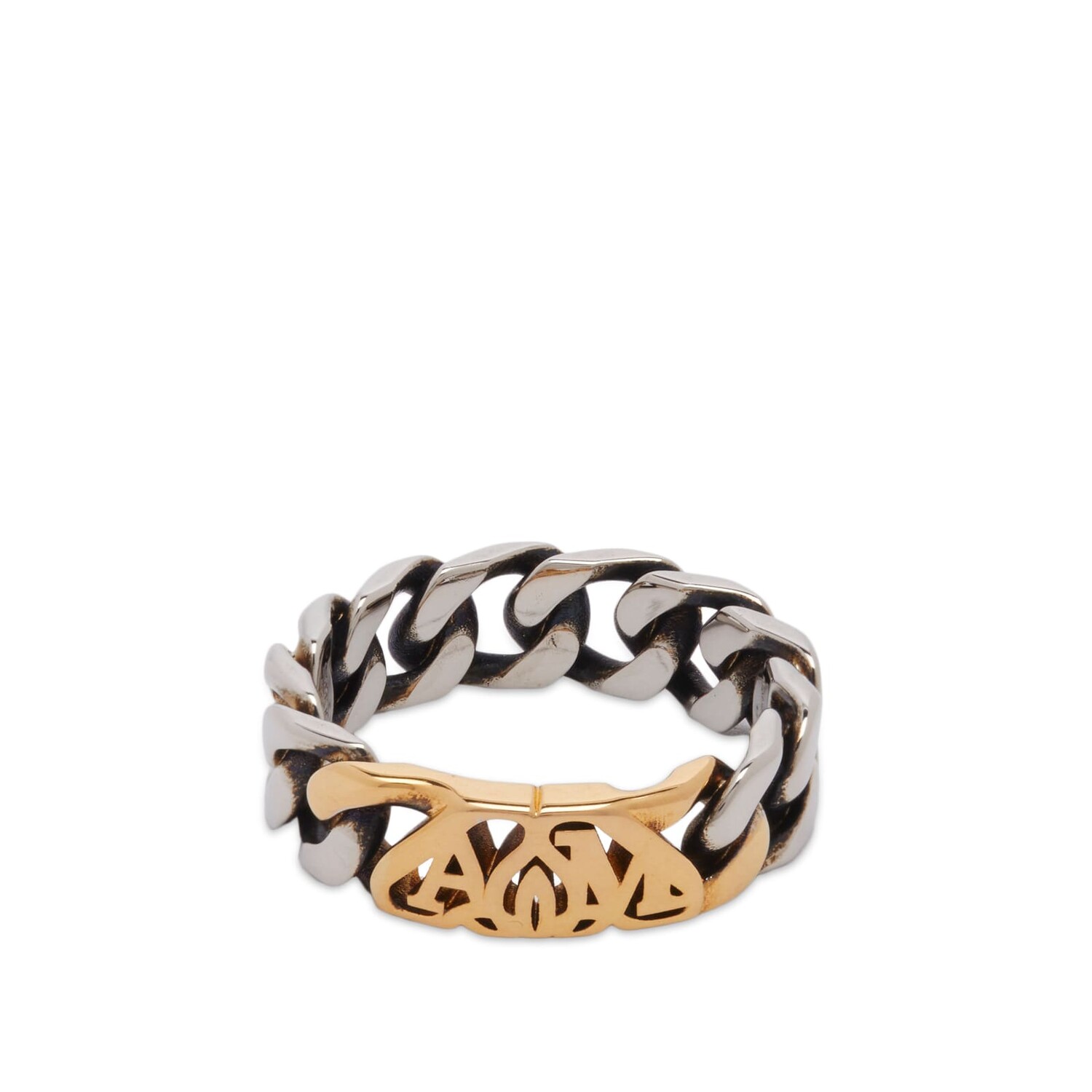 

Кольцо Alexander Mcqueen Seal Logo Chain Ring, цвет Silver & Gold