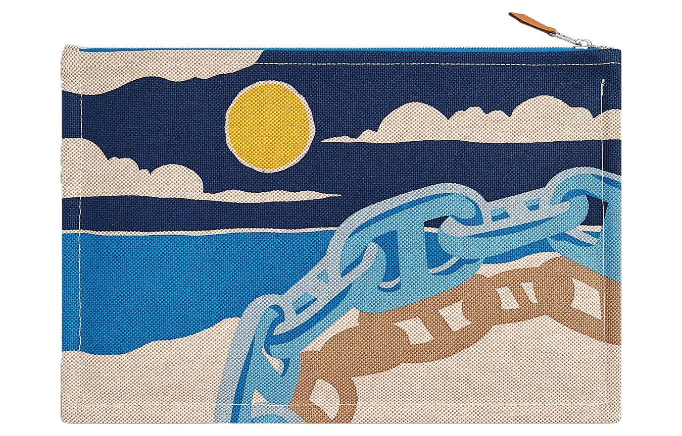 

Хлопковая сумка-клатч женская небесно-голубая и тёмно-синяя HERMES