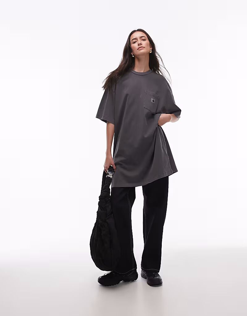 

Футболка Carhartt WIP Nelson grand oversize серого цвета