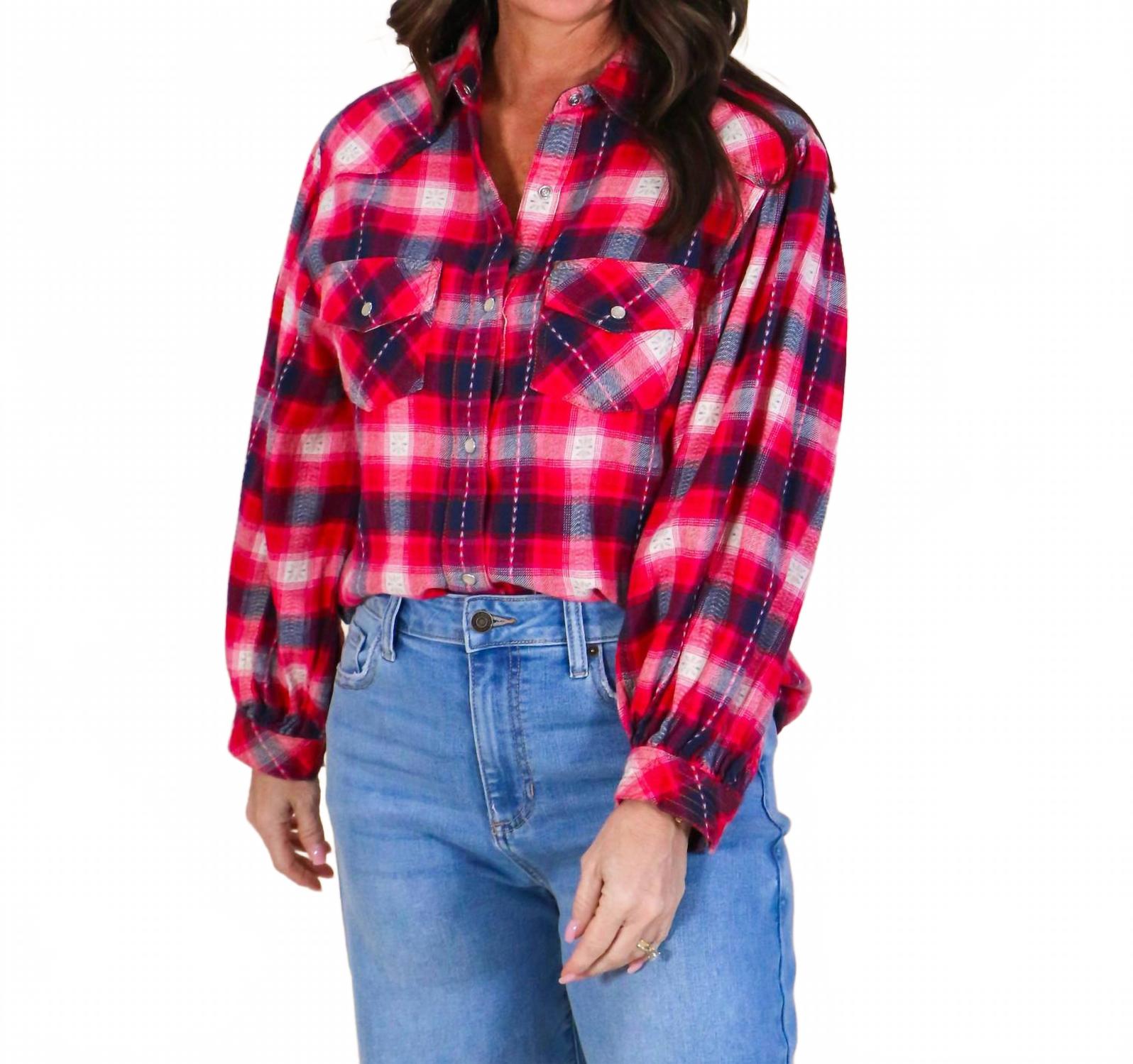 

Клетчатая фланелевая блузка в красно-разноцветной гамме Ivy Jane