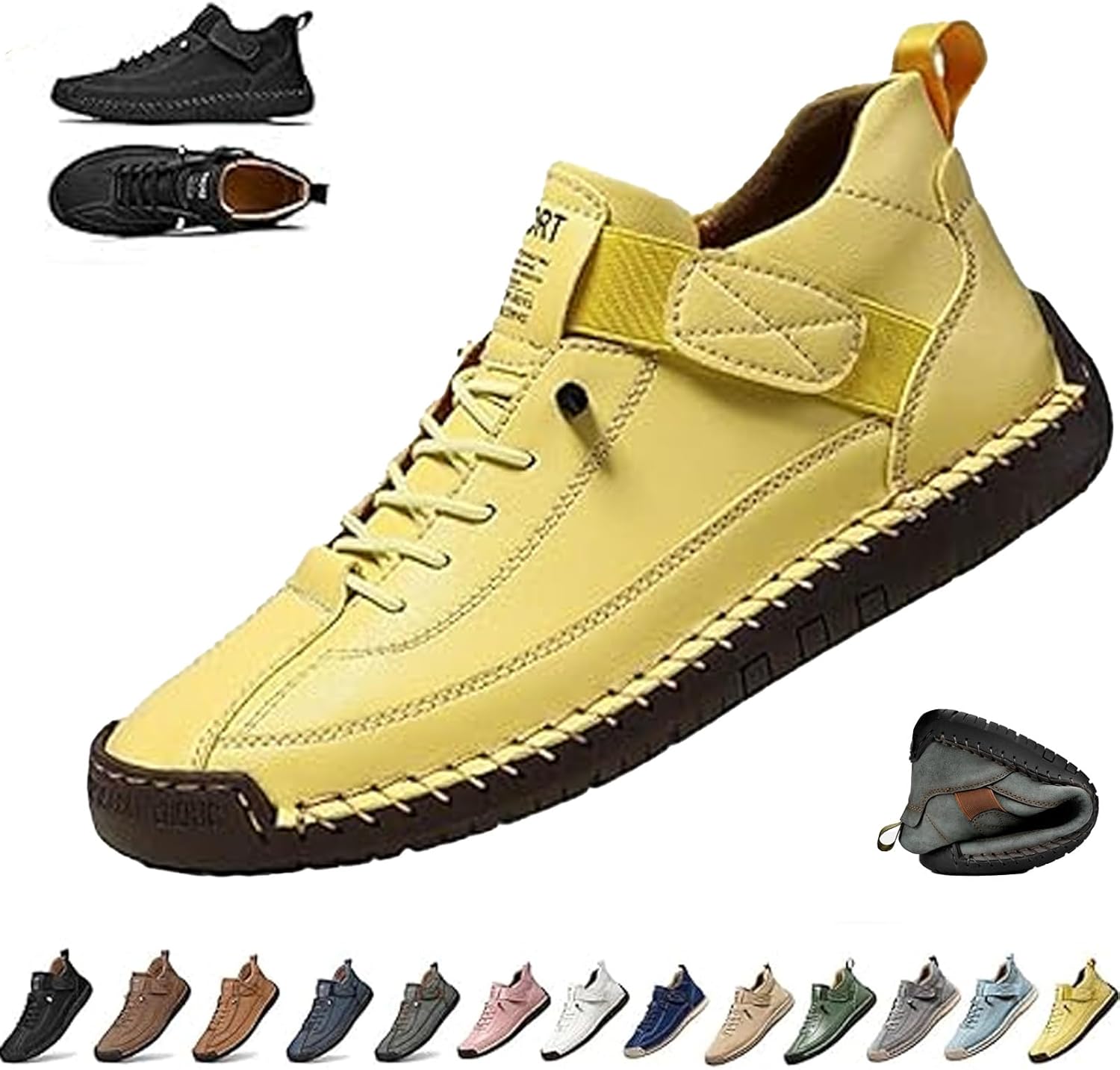 

Женские ручной работы кожаные ортопедические комфортные туфли, унисекс удобные ортопедические кроссовки, мужские слипоны для ходьбы Ghtrhsb, желтый