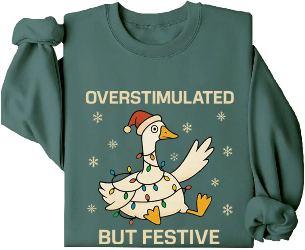 

Свитшот Overstimulated But Festive с гусем Relliot