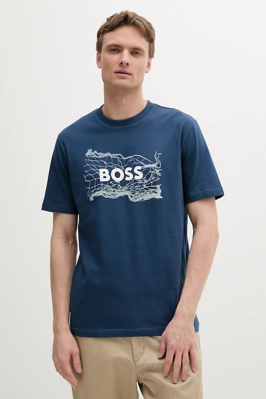 

Хлопковая футболка Boss Orange, темно-синий