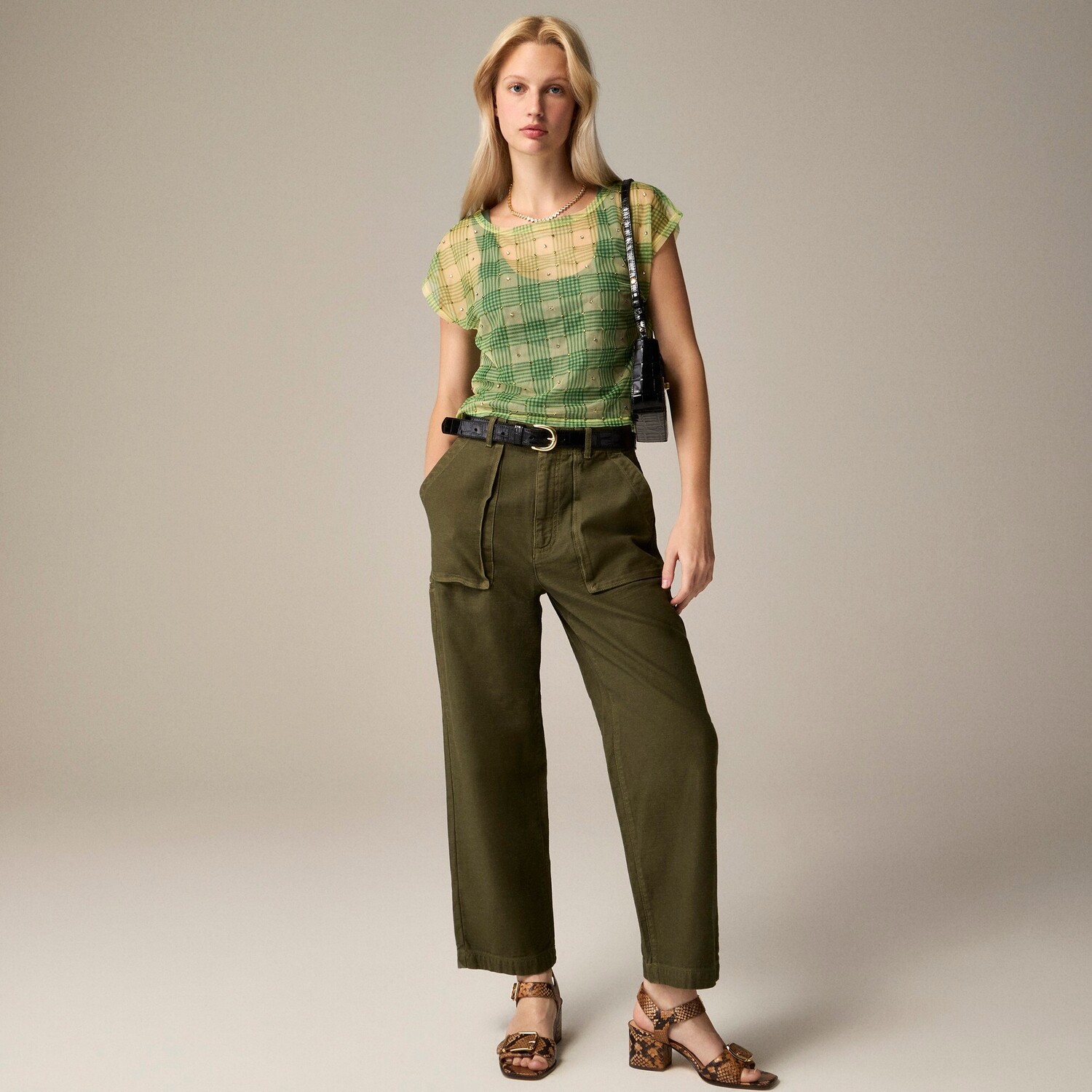 

Широкие брюки-карго из сатинового хлопка J.Crew, зеленый