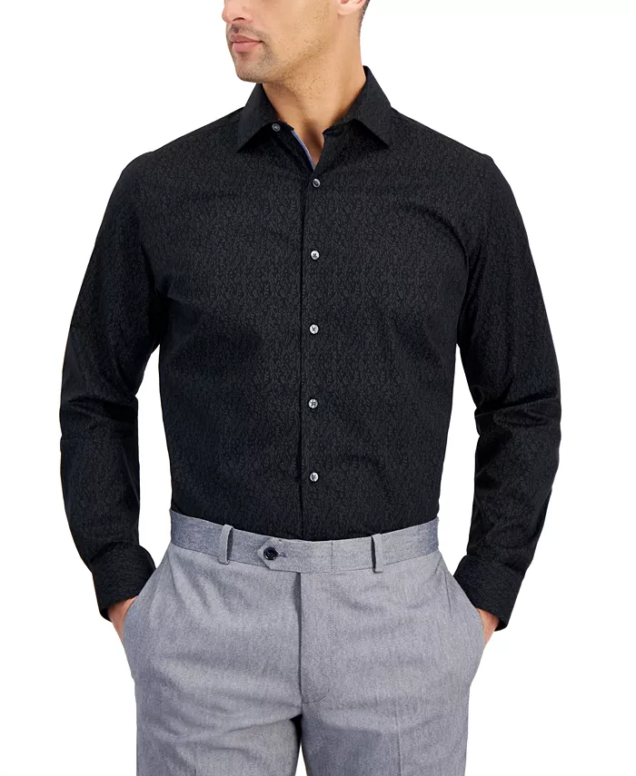 

Мужская классическая рубашка с принтом виноградной лозы Slim Fit Bar III, черный