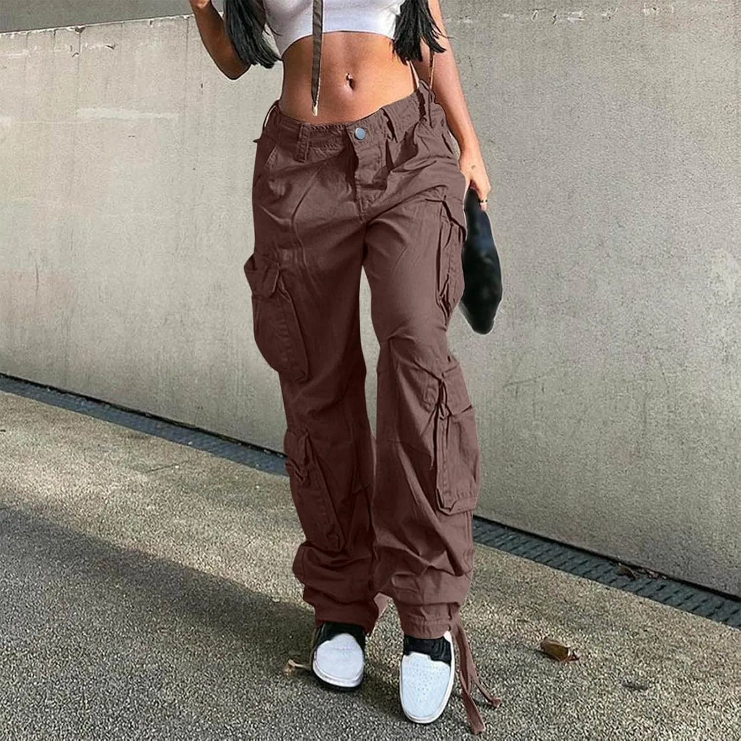 Джинсы карго Women's Jeans Trendy Cargo Pants, Coffee — фото 2