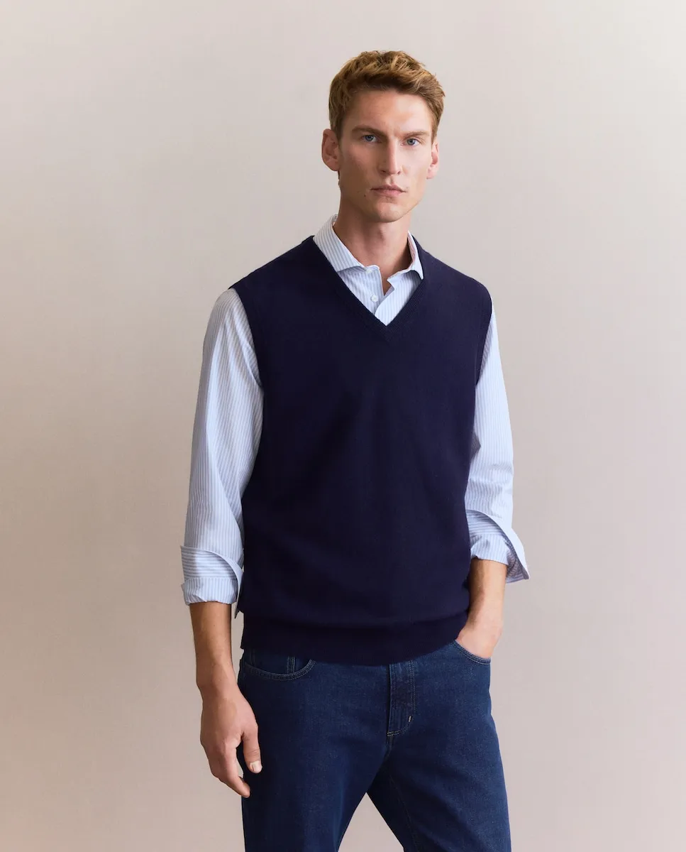 

Мужской закрытый жилет из кашемировой шерсти Emidio Tucci, темно-синий