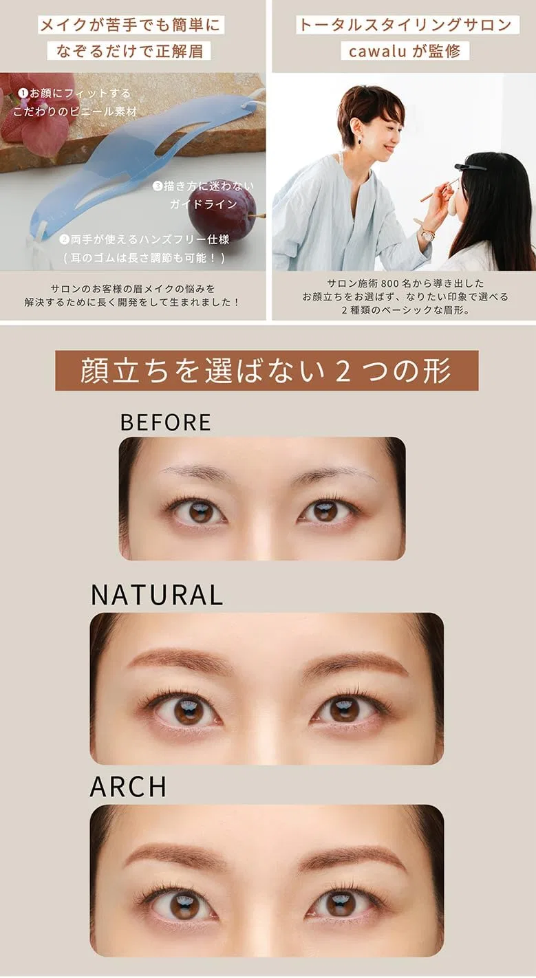 Набор для бровей Eyebrow Template с кистью и пудрой ecaNAZORU, коричневый — фото 2