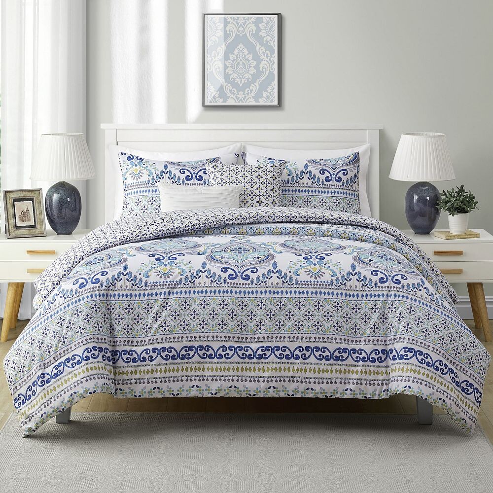 

Двусторонний комплект одеял с синим медальоном VCNY Home Malik, мультиколор