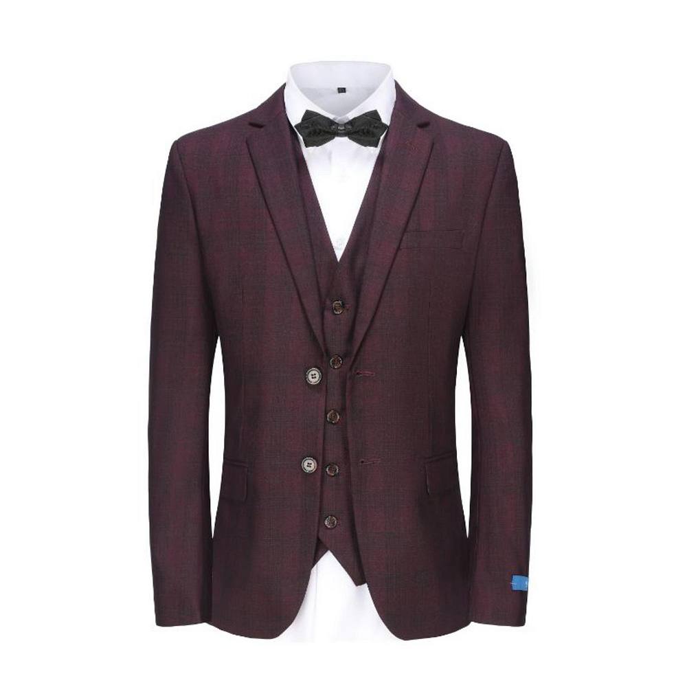 

Мужской костюм из 3 предметов Performance Stretch Slim Fit в клетку Braveman, цвет Burgundy