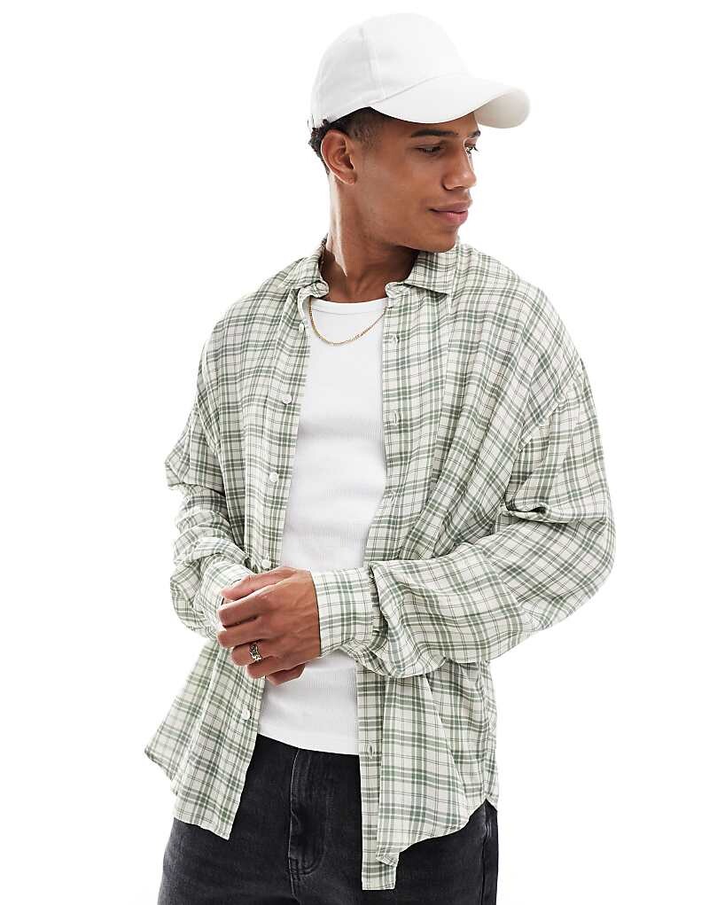 

ASOS DESIGN – рубашка оверсайз в клетку цвета хаки в стиле 90-х
