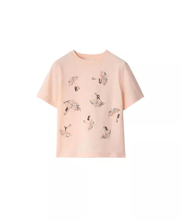 

Хлопковая футболка с логотипом зонтика для девочек - для малышек и для взрослых. Burberry, розовый