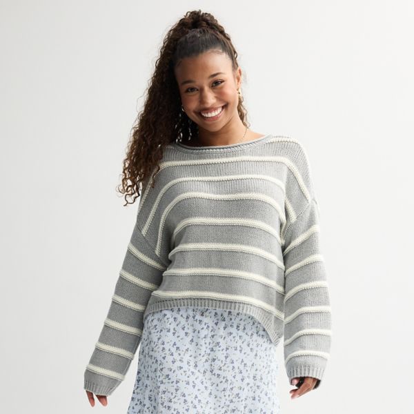 

Текстурированный свитер с вырезом-лодочкой для юниоров So, цвет heather grey stripe