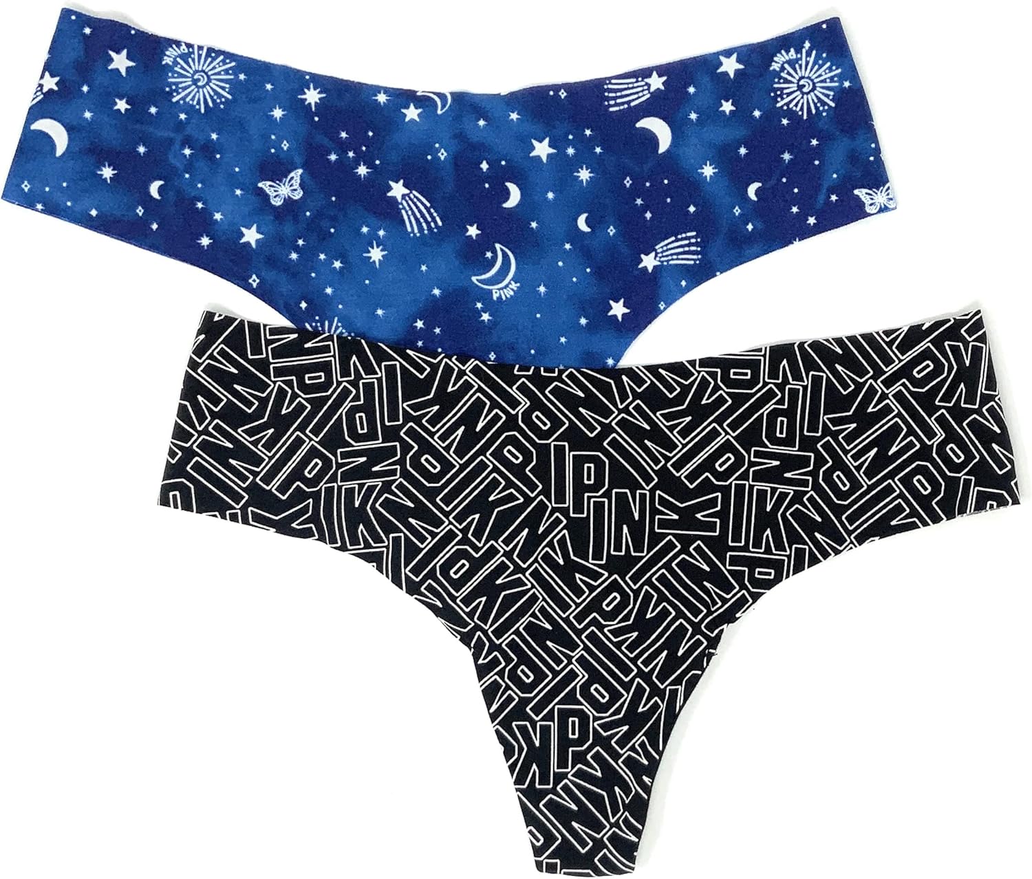 

Victoria's Secret Pink трусики-стринги No-Show, набор из 2 штук, Black Logos/ Evening Stars Moons