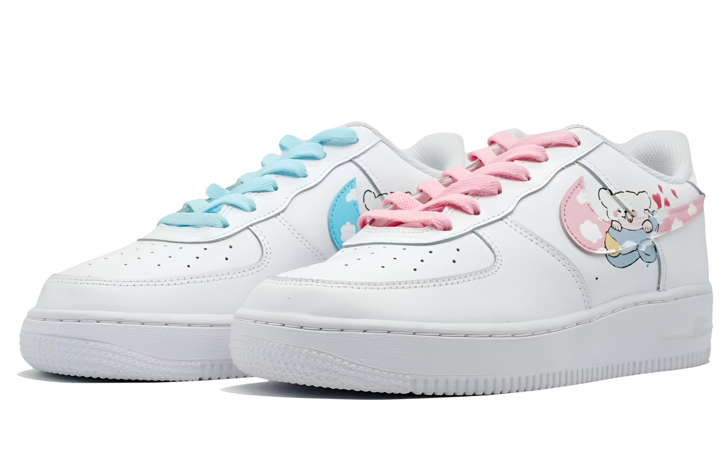 

Air Force 1 Dream Chasing Cloud Bear Кожаные устойчивые к истиранию низкие кроссовки для скейтбординга Unisex Nike, синий розовый