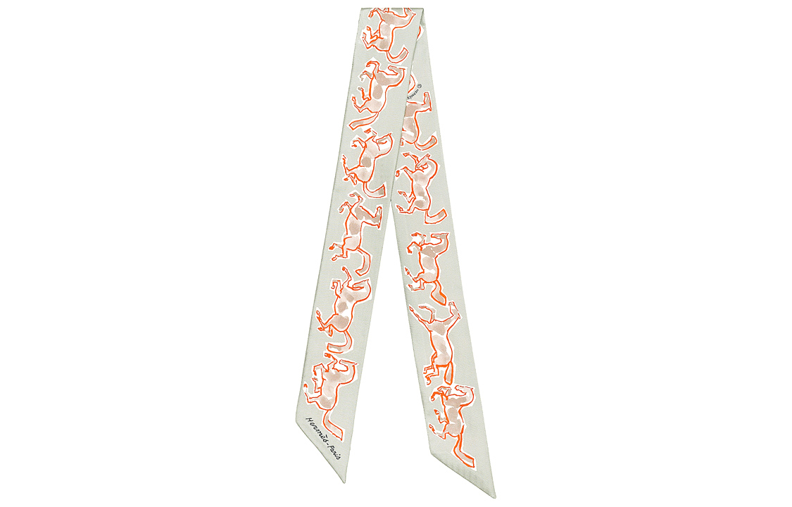 HERMES Шёлковый шарф женский светло-зелёный с оранжевым, Light Green/Orange — фото 3