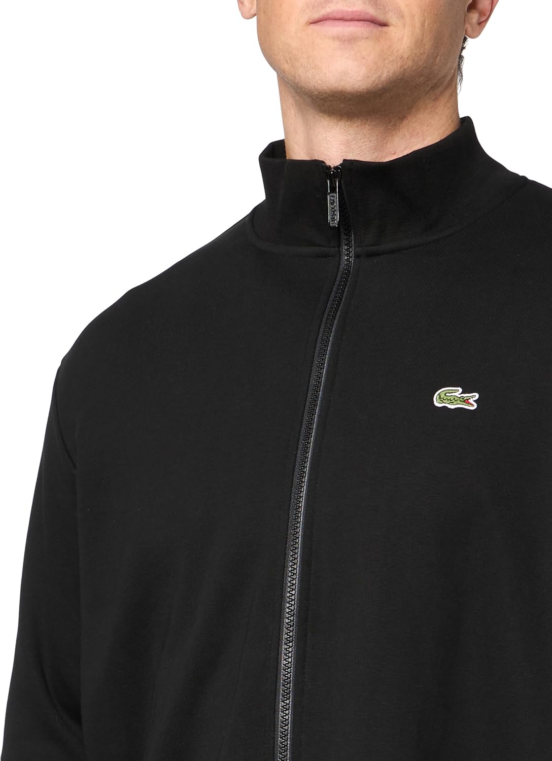 Мужская толстовка Lacoste Tall Fit Regular Fit Classic с воротником-стойкой и застежкой-молнией, Black — фото 3