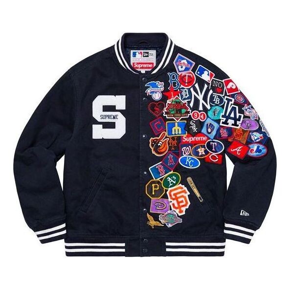 

Куртка x new era x mlb varsity jacket 'black multi-color' Supreme, черный