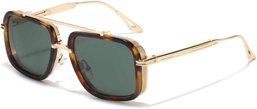 

Ретро металлические солнцезащитные очки с двойной перемычкой для женщин, роскошные солнцезащитные очки, модные градиентные очки для мужчин в стиле панк с защитой от УФ-излучения UV400 TYUVIVO, Leopard Dark Green