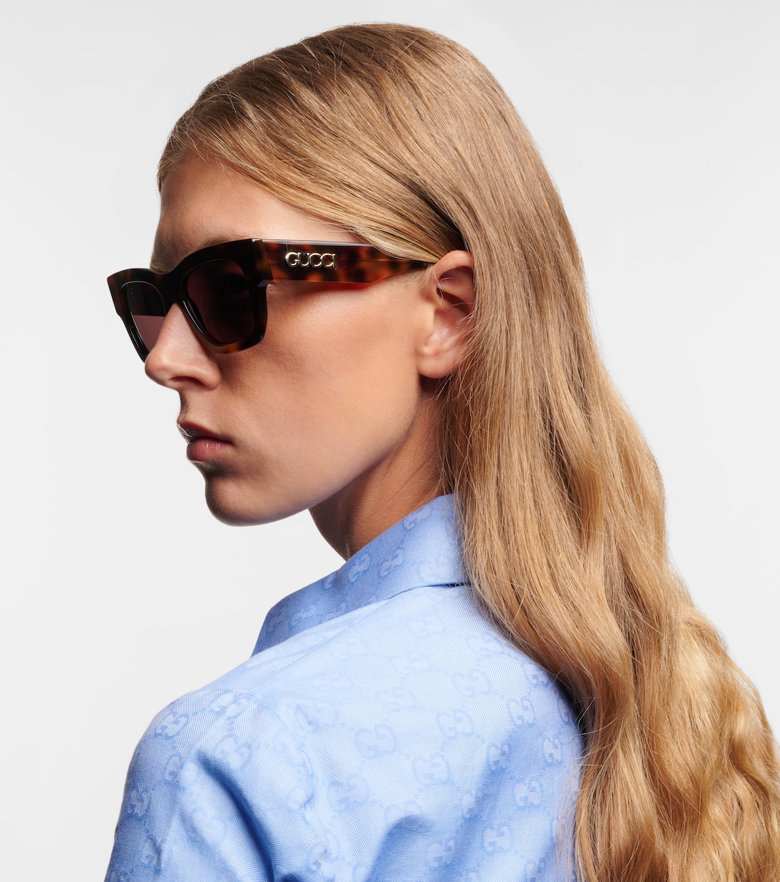 Квадратные солнцезащитные очки с надписью Gucci, Havana-Havana-Brown — фото 3