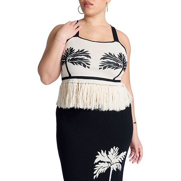 

Женский плюс сайз топ с бахромой Eloquii, Black White Trio Palm