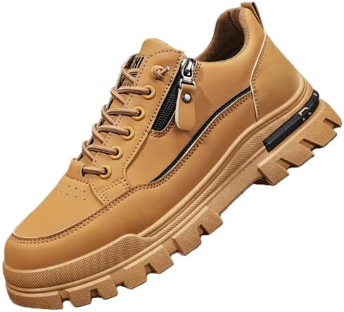 

Мужские кожаные ботинки с боковой молнией, круглый носок Comfort, противоскользящая платформа с флисовой подкладкой, повседневные ботинки Oxford для походов и путешествий Hhhchpm, хаки